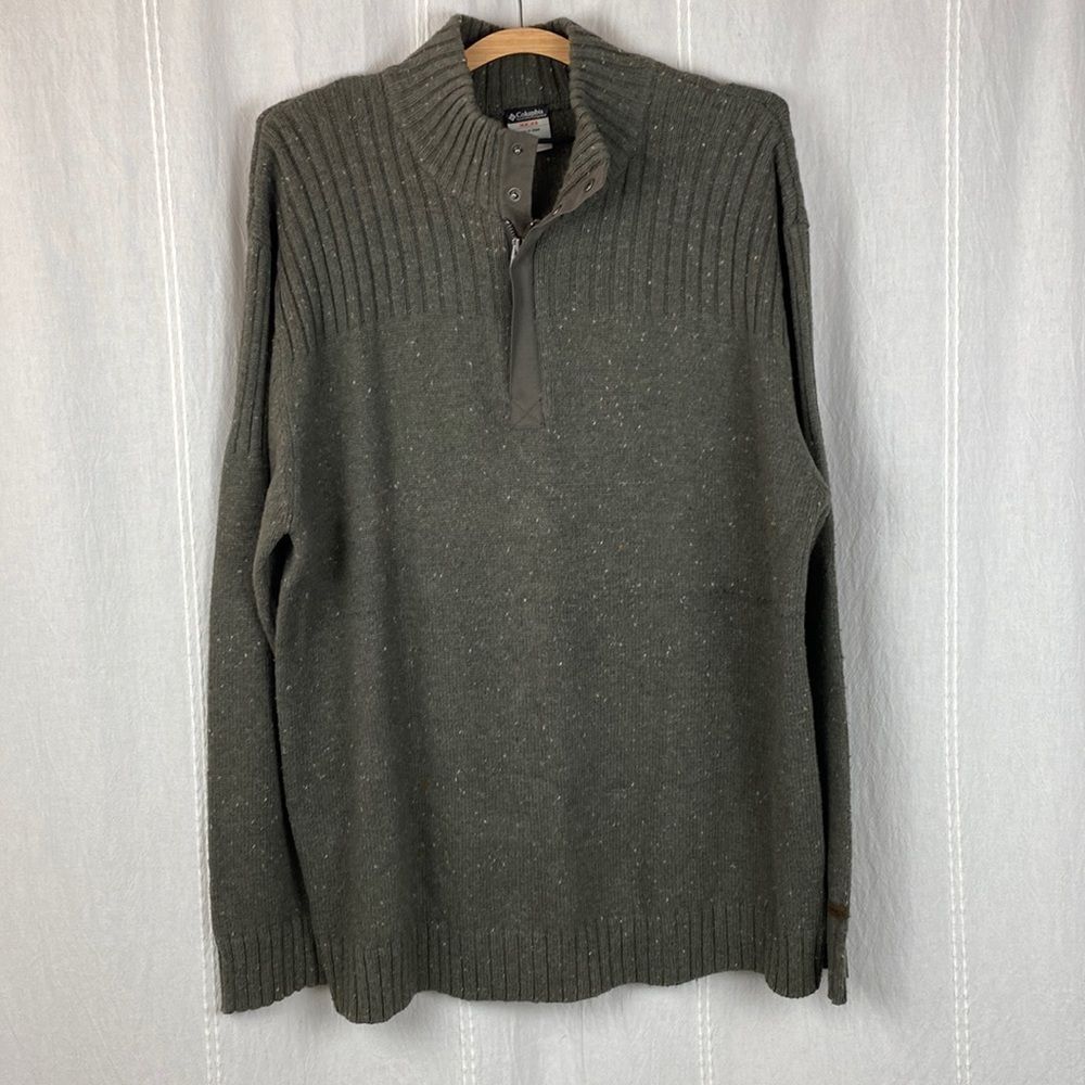 Columbia cowl neck, 1/4 zip button army green sweater XL